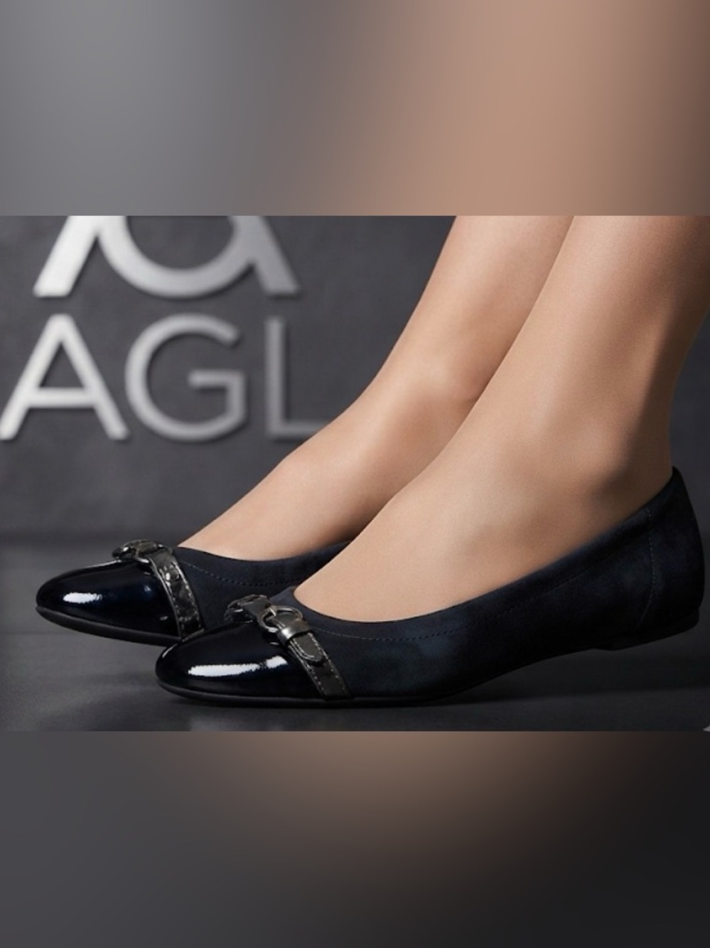 Authentic AGL designer black leather & patent leather flats Sz 8